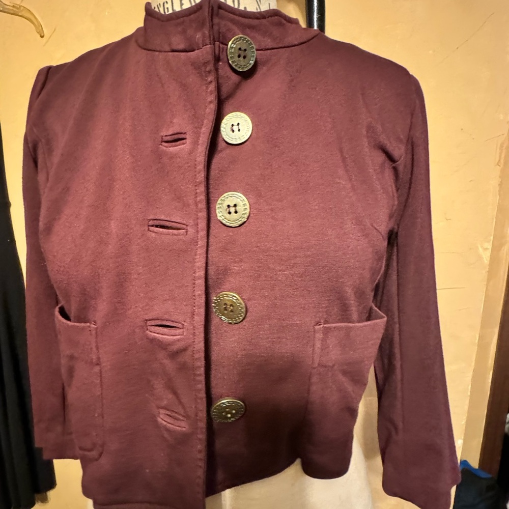 Anthropologie M Cartonnier Blazer Burgundy Large Button